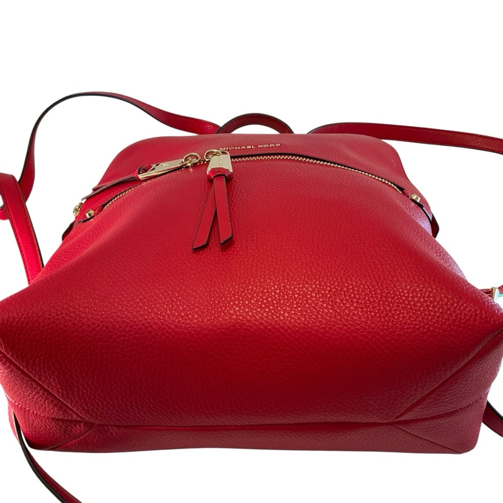 MICHAEL KORS Rhea Pebbled Leather Slim Backpack Solid Red Medium Bag - Picture 7 of 14